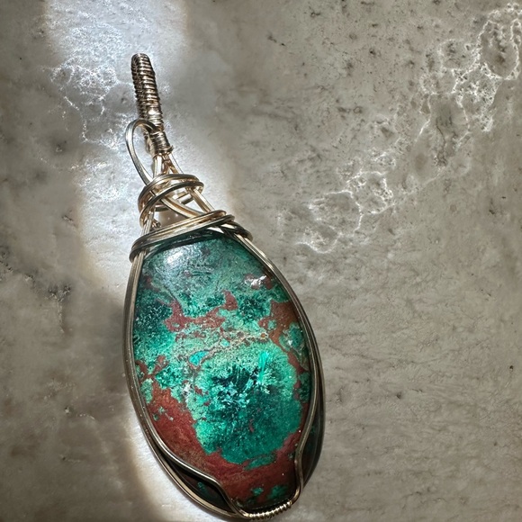Chrysocolla Healing Stone Pendant in 14k gold fill frame - Picture 2 of 12